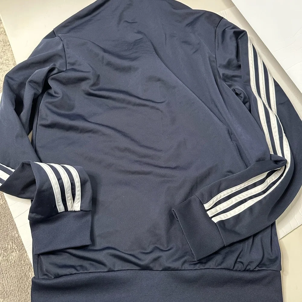 adidas Navy Blue Track Pocketed Classic Style Jacket with White Stripes - Picture 6 of 6